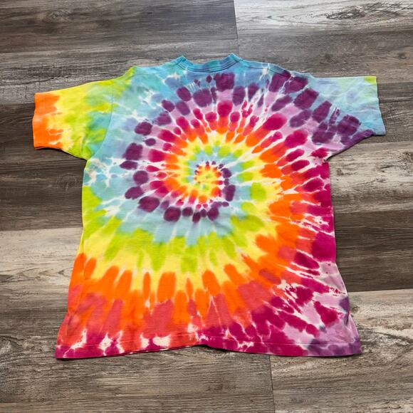 Vintage Fruit of The Loom Swirl Tie Dye Mens 2XL Rainbow Psychedelic T-Shirt 80s - Picture 6 of 7